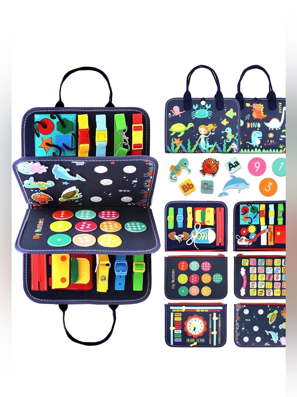 Kids Busy Book Activity Tote - Navy Blue Interactive Learning Playset